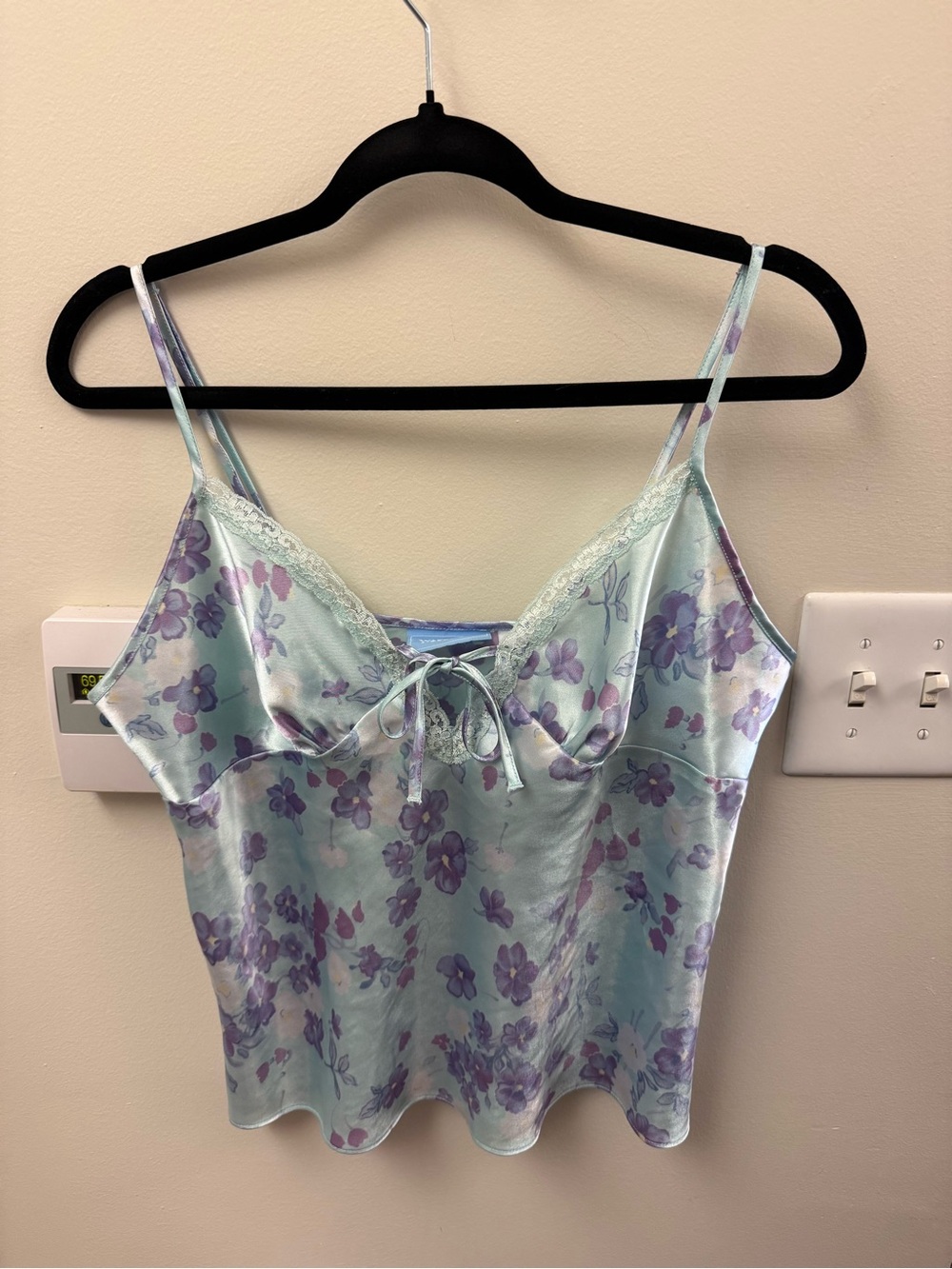 blue sleep camisole with purple flowers